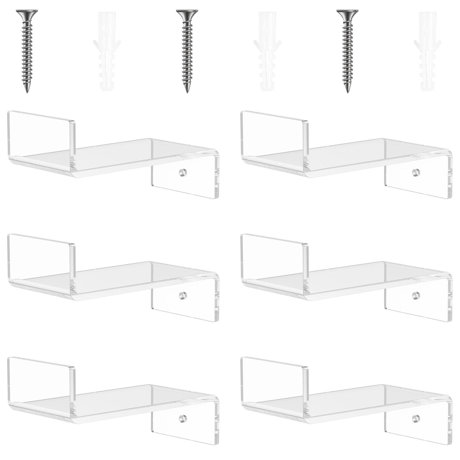 

6 шт. акриловая настенная полка для демонстрации, маленькая акриловая настенная полка для настенного крепления, акриловые плавающие полки для демонстрации, прозрачная фигурка