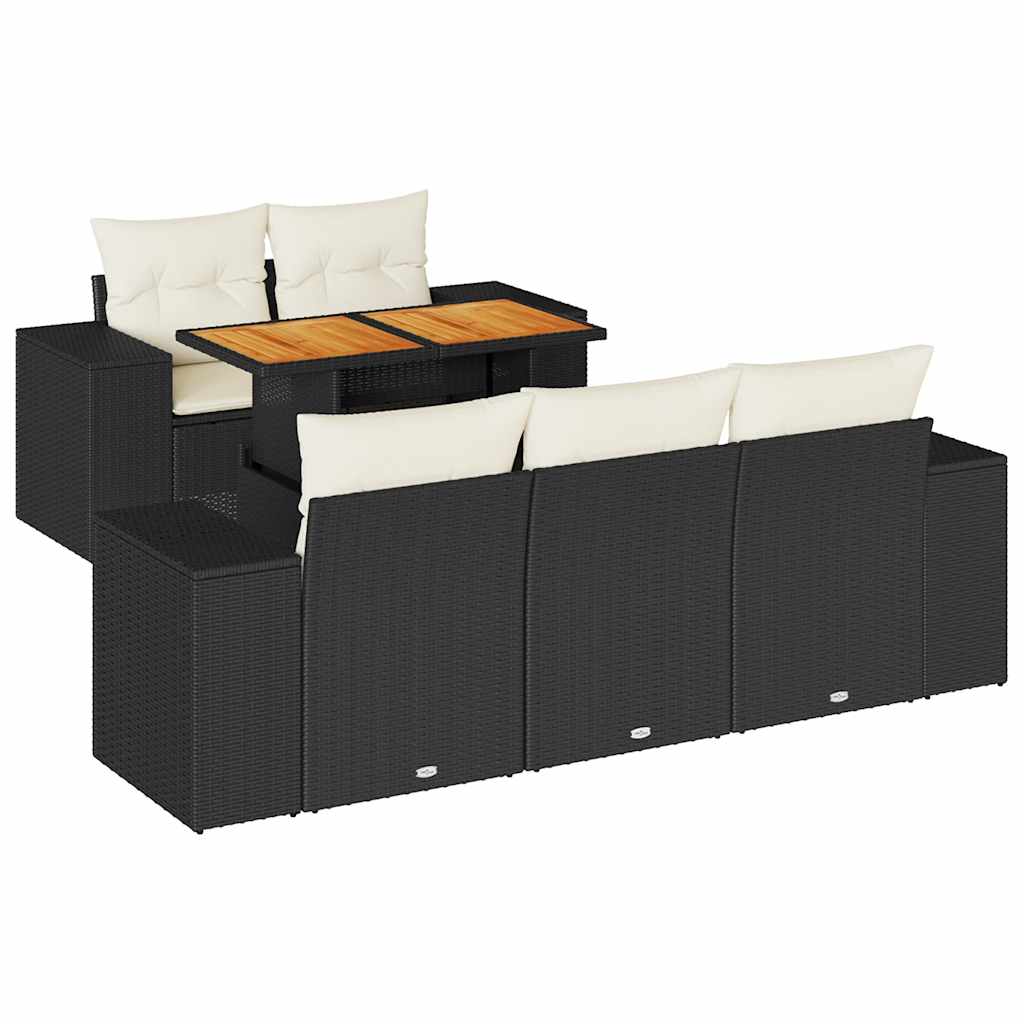 Vidaxl 6-Cz. Garden Furniture Set With Cushions, Black Poly Rattan