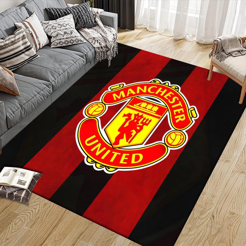 Manchester United Fotballklubb Flanellmønster Kvadratisk Teppe,Områdeteppe,Teppeteppe for Stue Soverom Sofa Lekerom Dekorasjon,Sklisikker Gulvmatte