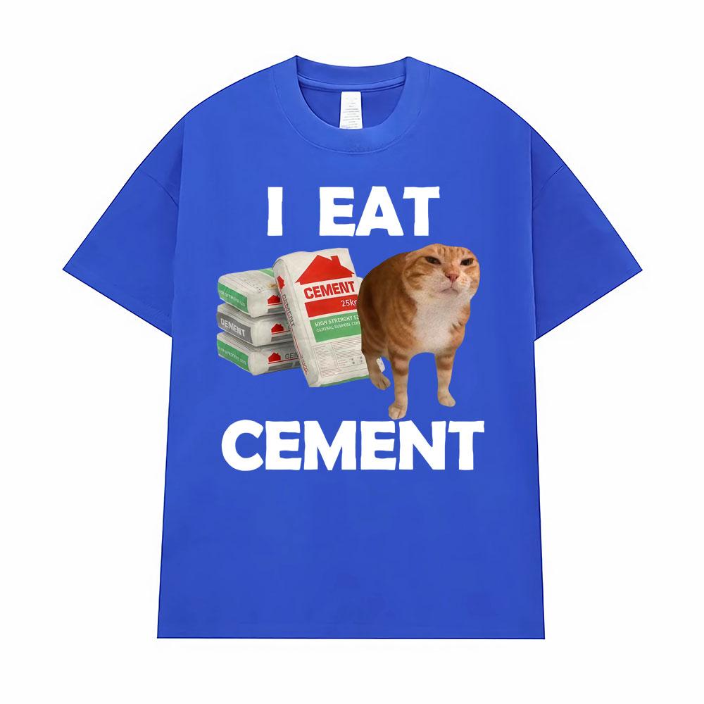 I Eat Cement Cursed Cat T Shirt Funny Meme Graphic Tee Shirt Men Women Fashion Casual Humor Vintage Oversized T-shirt Streetwear