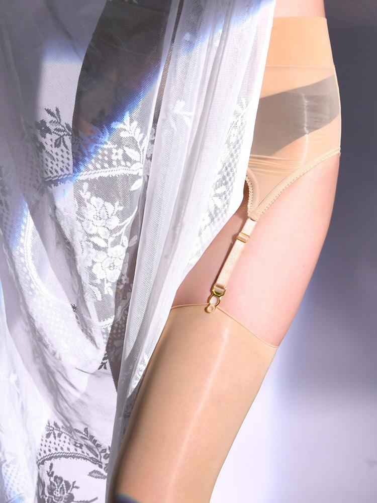 Collants Sexy pour Femmes 2 en 1 Brillant à l'Huile Transparent Transparent Creux Yoga Amincissants Collants Entrejambe Ouvert Bas avec Porte-Jarretelles Amovible