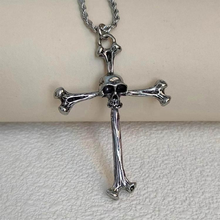 Men's Skull Pendant Necklace Personality Unique Design Cross Punk Choker Chain
