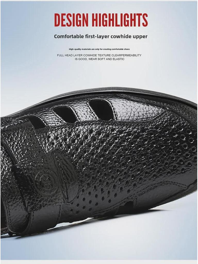 Herrsommar Sandaler i andningsbart läder - Svarta Casual Koreansk stil Formella skor