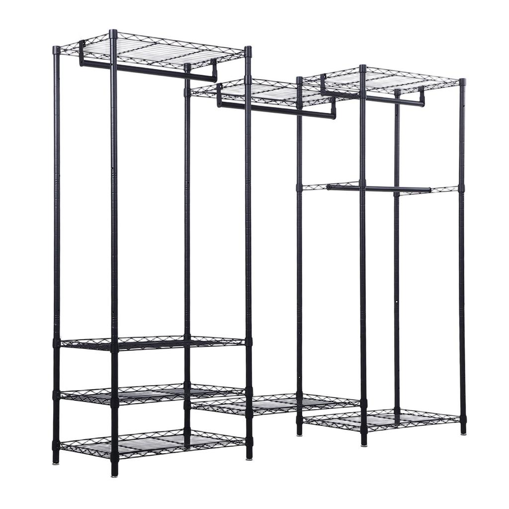 Portable Closet Wardrobe Carbon Steel Freestanding Clothes Rack Closet Organizer with Adjustable Shelves Hanging Rods