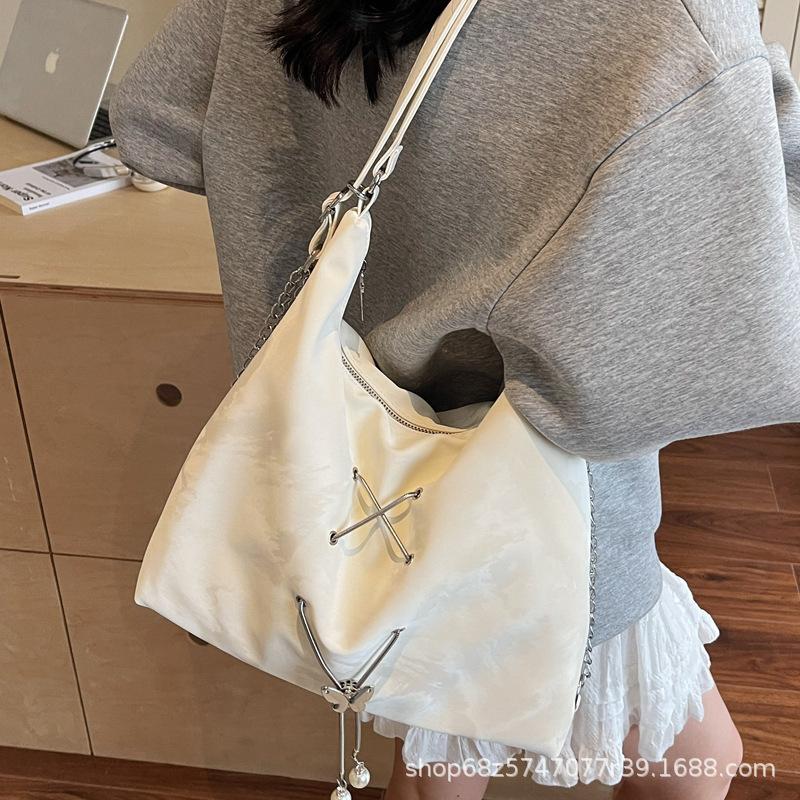 Gentle Texture Simple Chain Shoulder Bag Women's 2025 Spring New Solid Color Ins Messenger Bag Tote Backpack