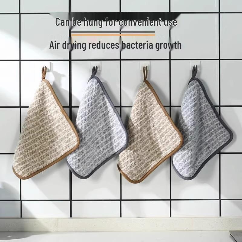 Striped Edge Oil-Removing Dishcloth: Thick, Lint-Free, Non-Stick, Absorbent Scouring Pad.