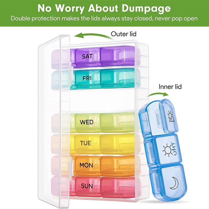 21-Compartment Weekly Rainbow Pill Organizer for Elderly - Moisture-Proof, Portable Travel Pill Box (3x Daily)