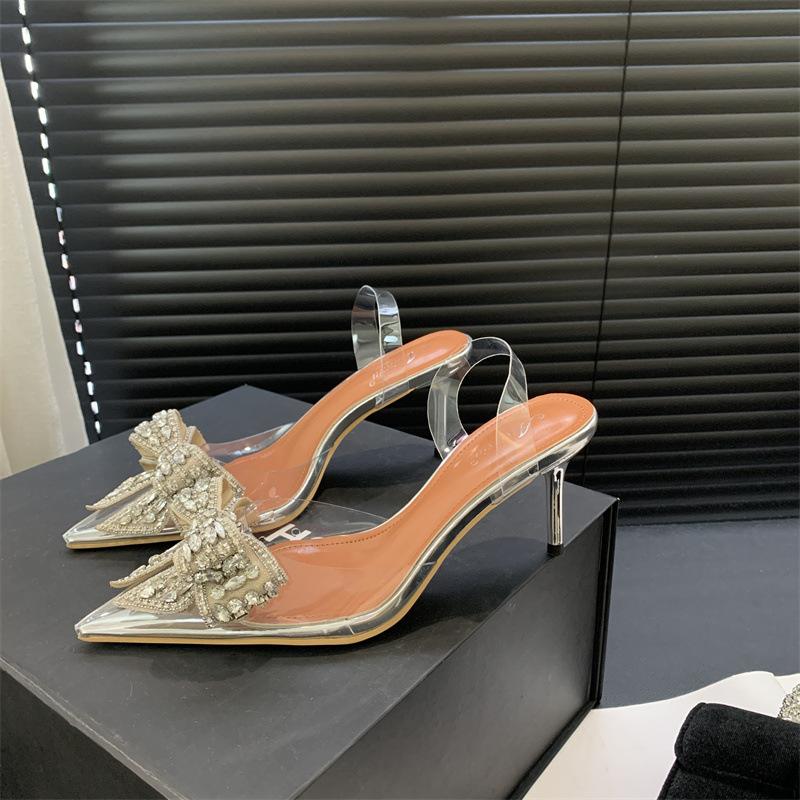 Pointed Toe Bag Head Transparent Sandals Women's 2025 New Summer Rhinestone High Heels Women's Stiletto Fairy Style Women's Shoes