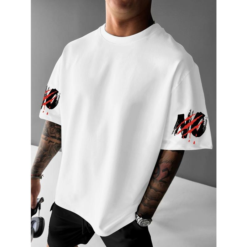 European sizes Print 'NEVER GIVE UP!' T-Shirt, Men'S Round Neck T-Shirt, Loose Fit, Short Sleeves - Perfect Casual Wear for Summer