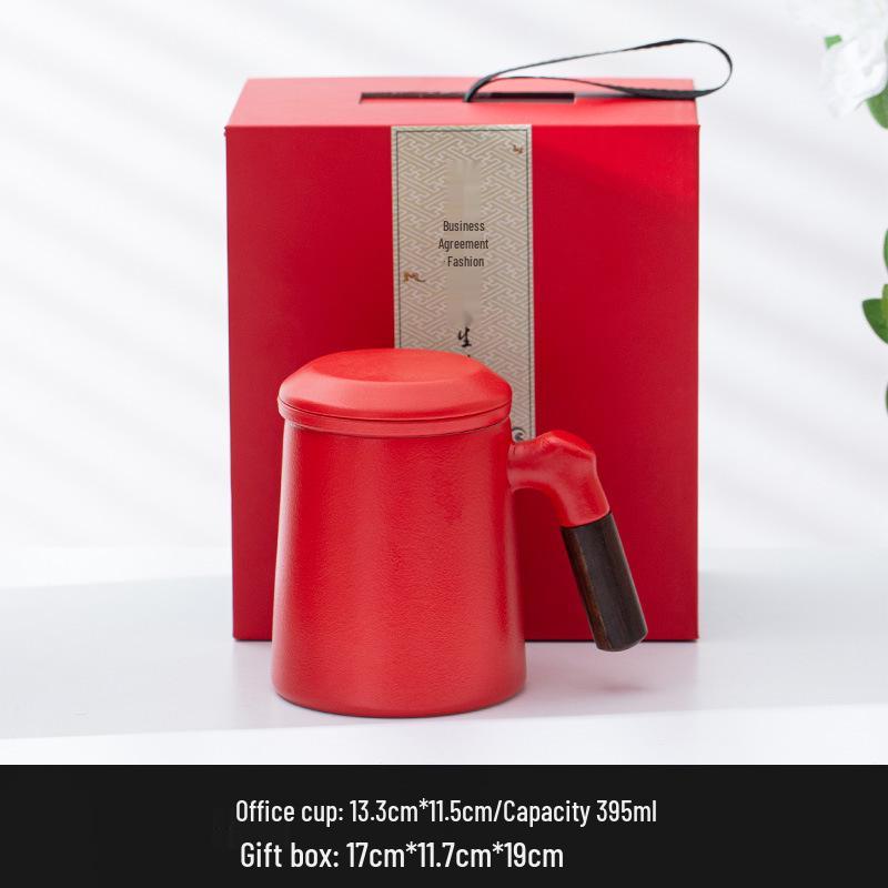Ceramic Tea Brewing Mug with Wooden Handle, Lid, and Filter - Large Capacity Office Souvenir Cup