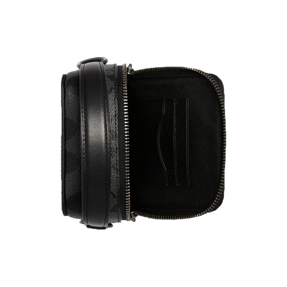 Coach 12 Classic Logo Top Handle Coated Canvas With Calfskin Phone Bag Handbag Small Men Handbags Black C3146-QBCHR
