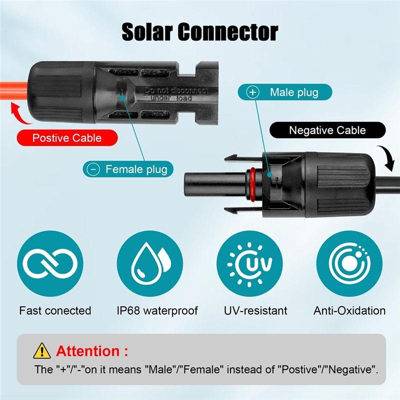 A60zred Black Double Ends Solar Extension Cable 6Mm2 Connector Solar For Photovoltaic Solar Systems Solar Charge Cable Adapterma