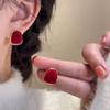 Red Ribbon Bow-knot Vintage Stud Earrings For Women Korean Fashion Autumn Winter Simple Bow Red Stud Earrings Geometric Earring
