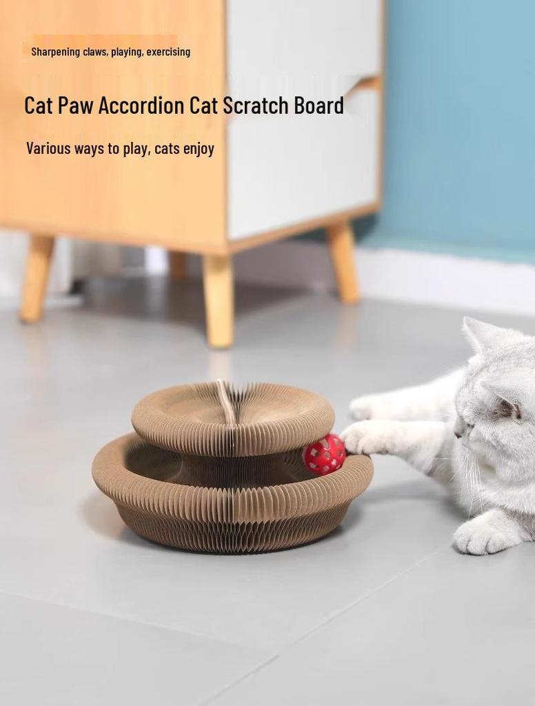 Langlebige Akkordeon-Kratzbaum-Bett für Katzen - Selbstunterhaltung aus Wellpappe zur Dekompression und zum Spielen