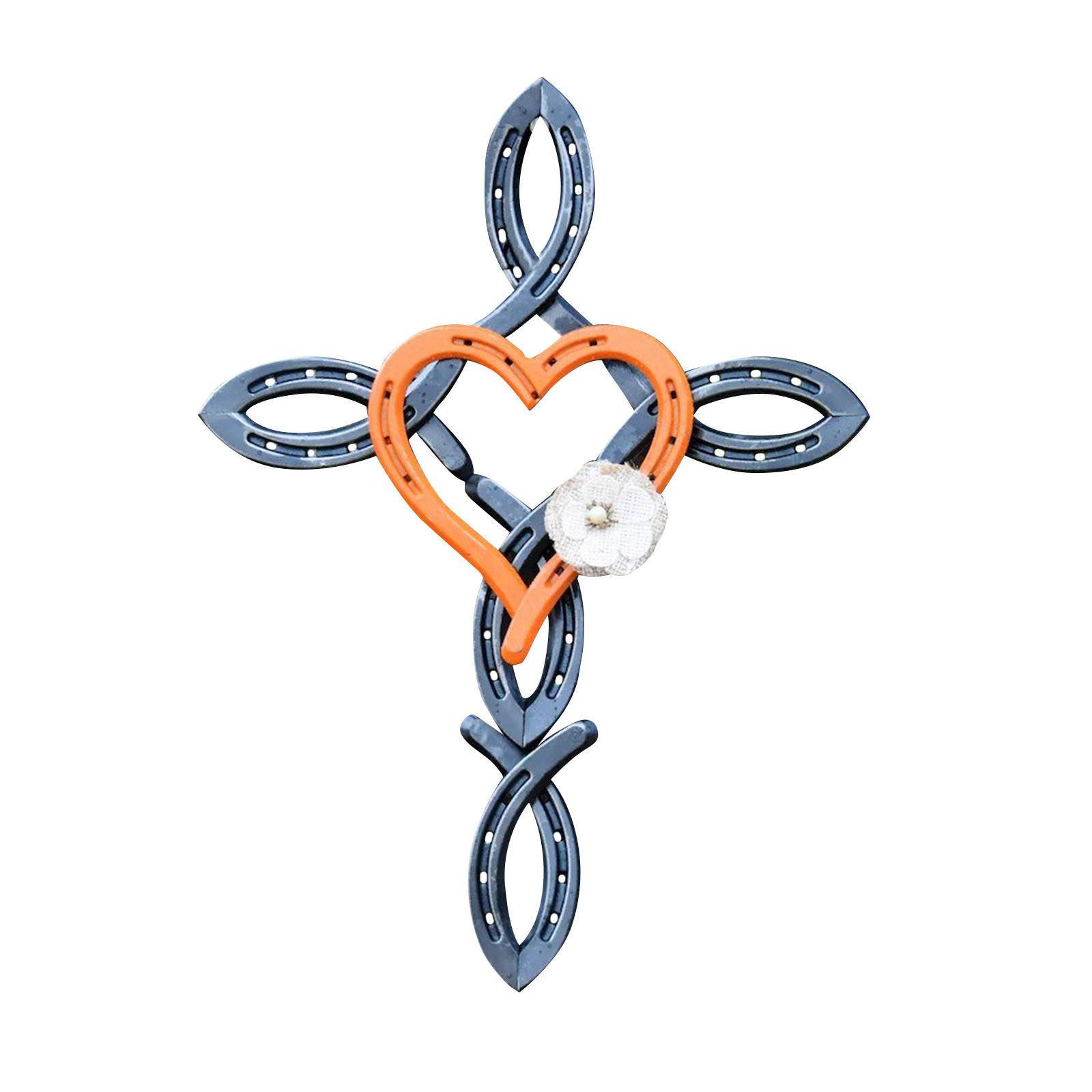 

Atural Horsehsoe Cross With Heart Metal Wall Art Horseshoe Cross Outdoor Patio Home DecorHome Decor,One Size One Size жовтий