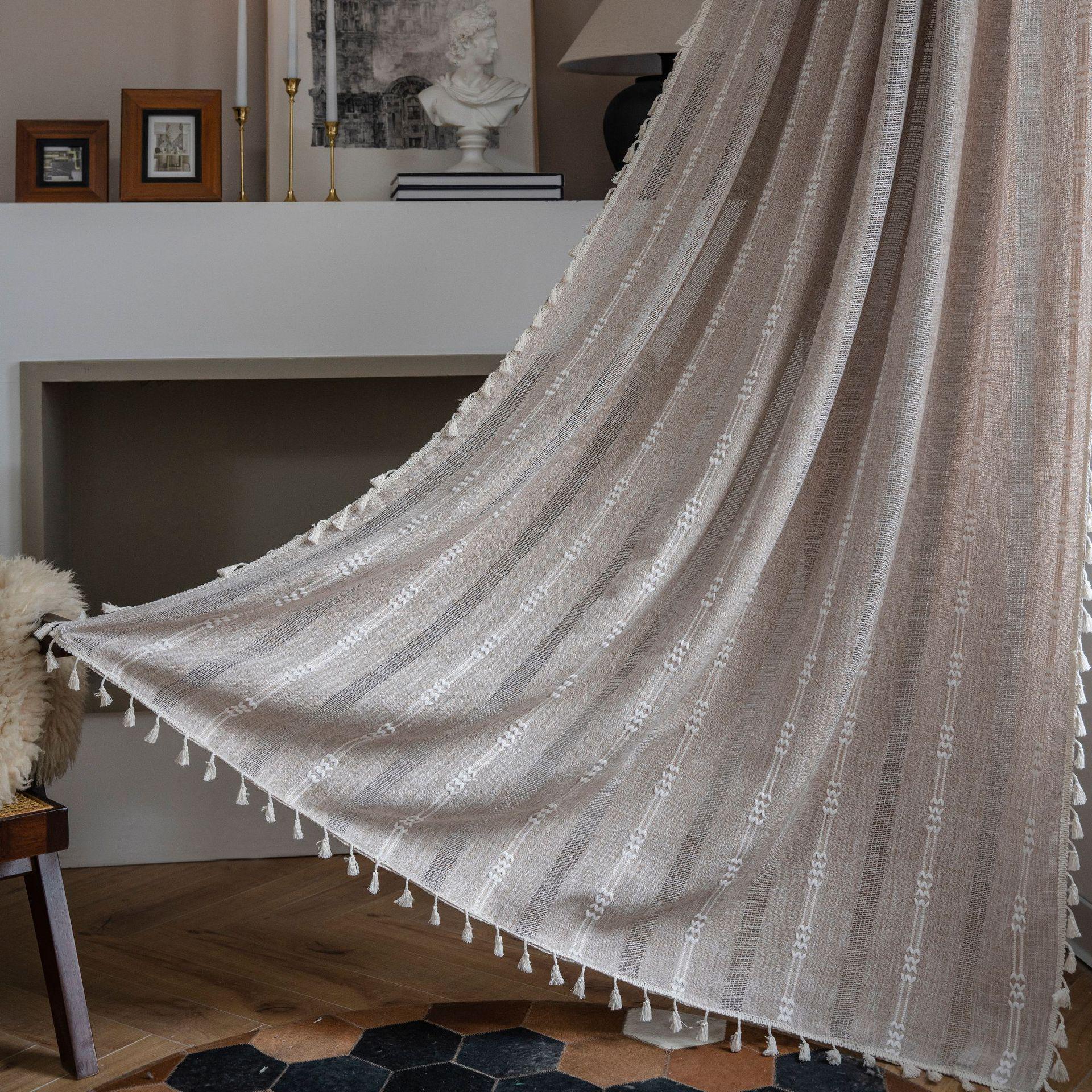 

Шторы Imaqi Yun в зеленую полоску с вышивкой, полузатемняющие, для кухни и гостиной 140x45 cm