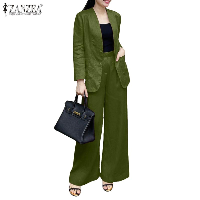 ZANZEA Damski Sweter Kardigan Bluzka i Spodnie Codzienne Dwuczęściowe Zestawy