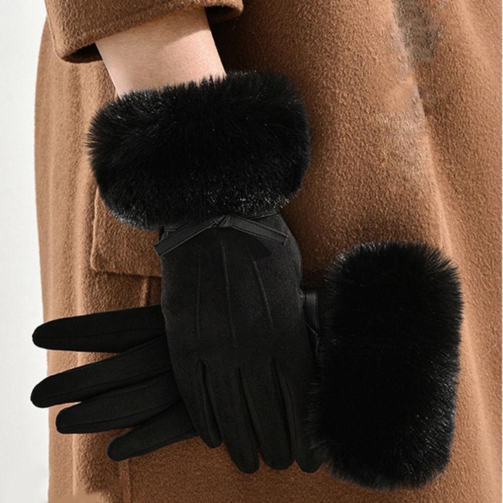 Soft Winter Suede Gloves Velvet Women Cycling Mittens Skiing Pu Leather Gloves  Autumn