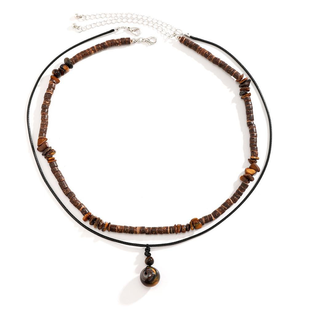Set da 2 Pezzi Collana con Ciondolo Rotondo in Pietra Naturale Boemia per Uomo Collane Choker con Perline di Legno Etniche Vintage Accessori Moda Maschile