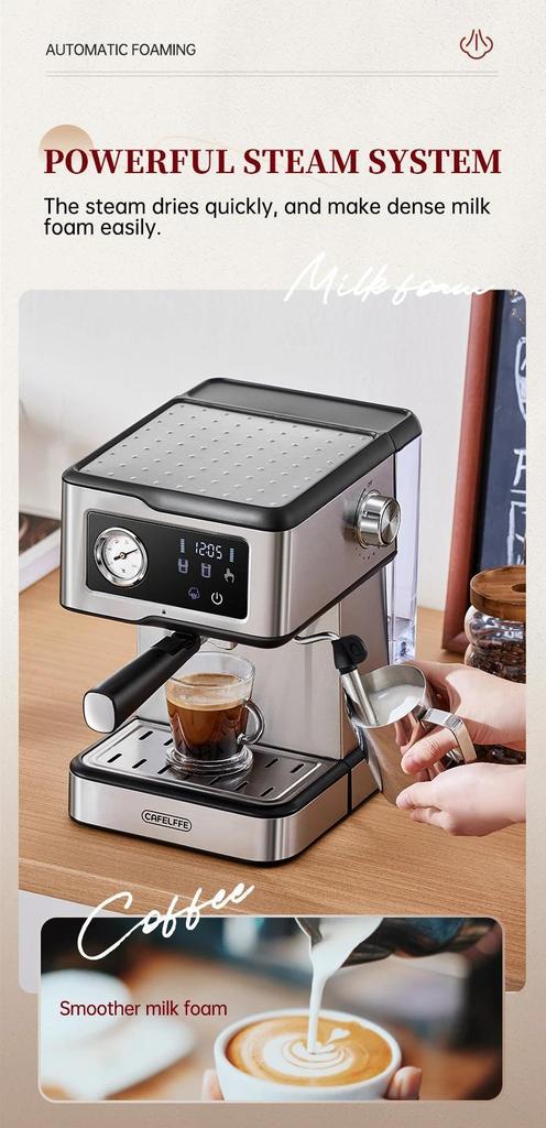 Coffee Machine MK-901 20Bar, Cappuccino Machine with Milk Cream Steam Stick, Semi-automatic Self-service Restaurant Gift