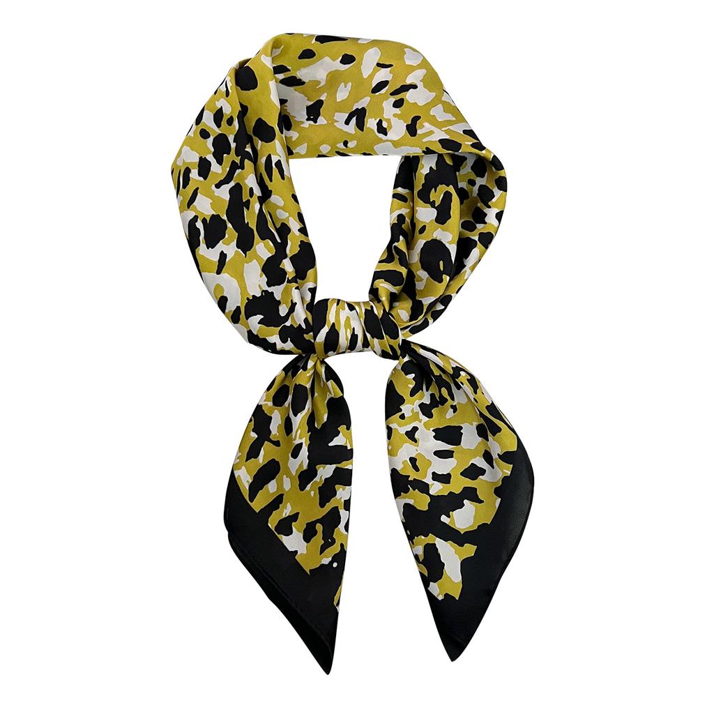 Retro leopard print imitation silk scarf, fashionable and versatile Korean version scarf, commuting decorative square scarf, bag binding, high-end s