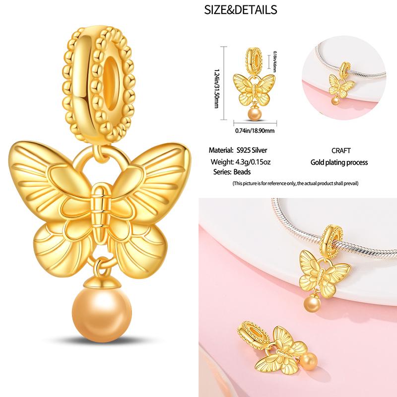 925 Sterling Silver Beads Yellow Moon Sunflower Butterfly Giraffe Beads Pendant Charms Fit 4mm Aperture Bracelet Jewelry Making