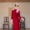 1011 winter new embroidered big red cheongsam new velvet thickened improved dress skirt slim stand-up collar cheongsam