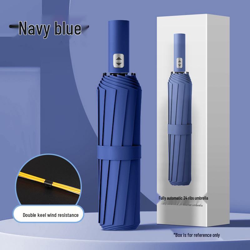 24-ribbers automatisk stormbestandig sammenleggbar paraply for sol og regn