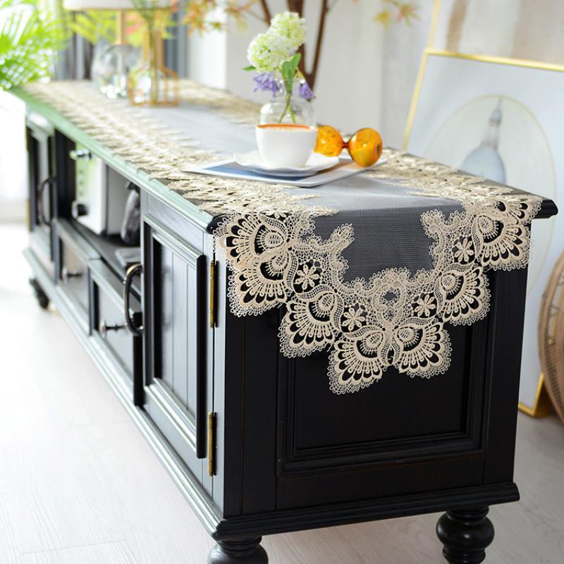 New Lace Table Flag Mesh Hollowed Out Dining Table Flag Coffee Table TV Cabinet Tablecloth European Style Decorative Towel TV Cabinet Cover Cloth