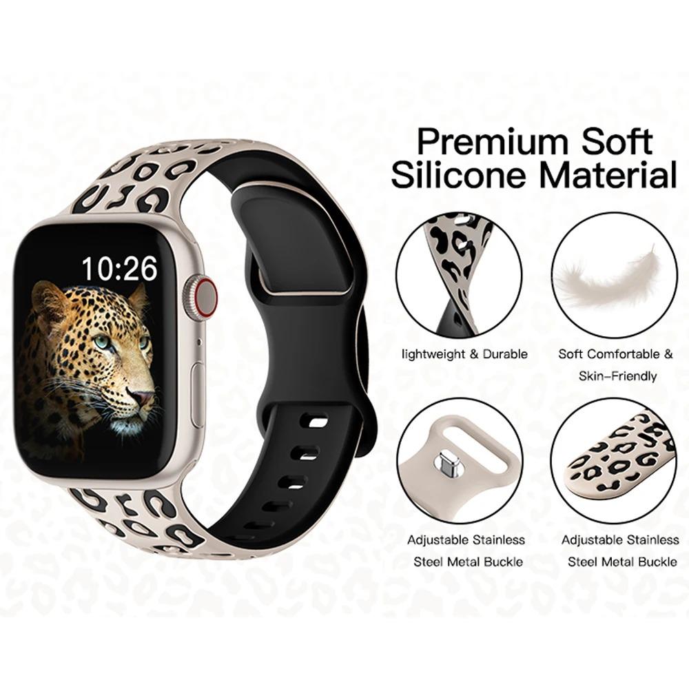 Engraved Leopard for Apple Watch Straps 40mm 44mm 42mm 45mm 41mm 49mm 38mm Silicone Bracelet Series 9 8 7 SE 6 5 4 Ultra2 3 Band
