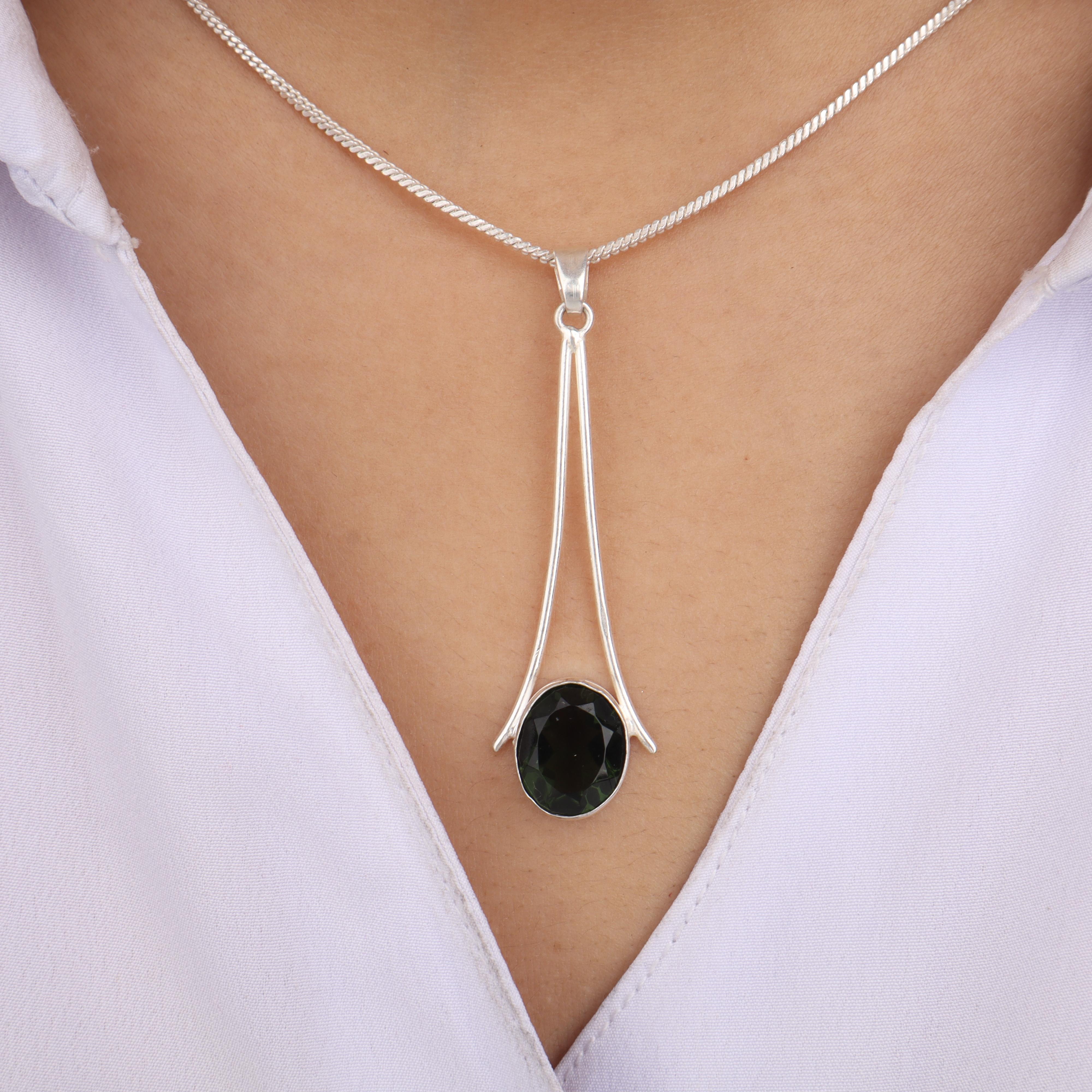 

Green Tourmaline Gemstone 925 Sterling Silver Handmade Jewelry Partywear Long Pendant 1.79 For Gift PP-69-22