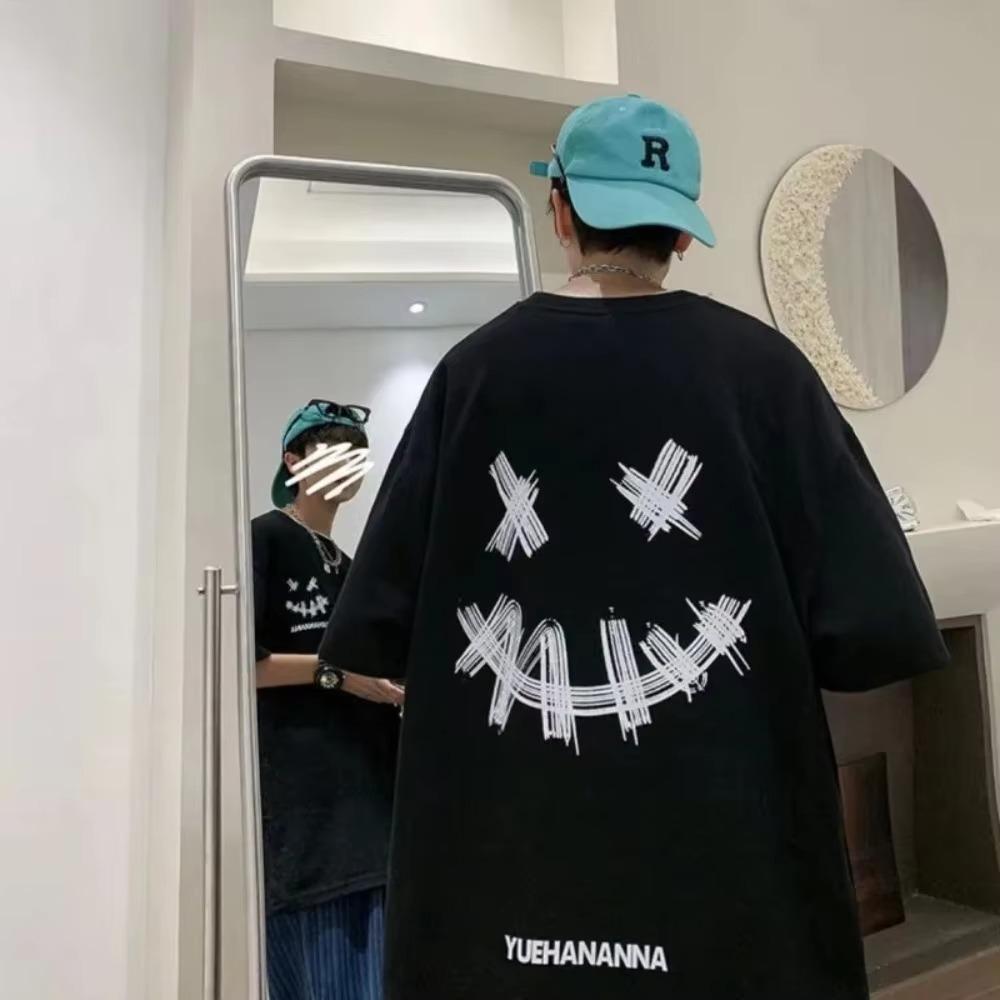 

Мужская футболка с принтом «Веселое улыбающееся лицо», высококачественный хлопковый топ, повседневная, подходит для фитнеса и улицы, летняя новинка, XXXXXL