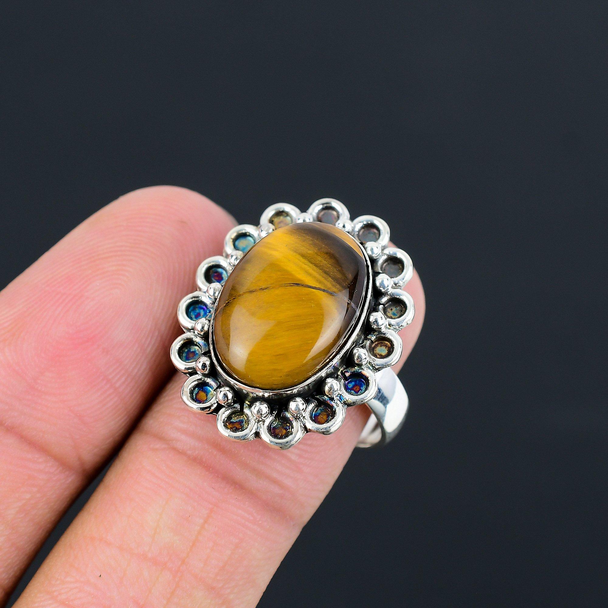 Sisters Day Deal Natural Tiger Eye 925 Sterling Silver Solitaire Birthday Ring 9