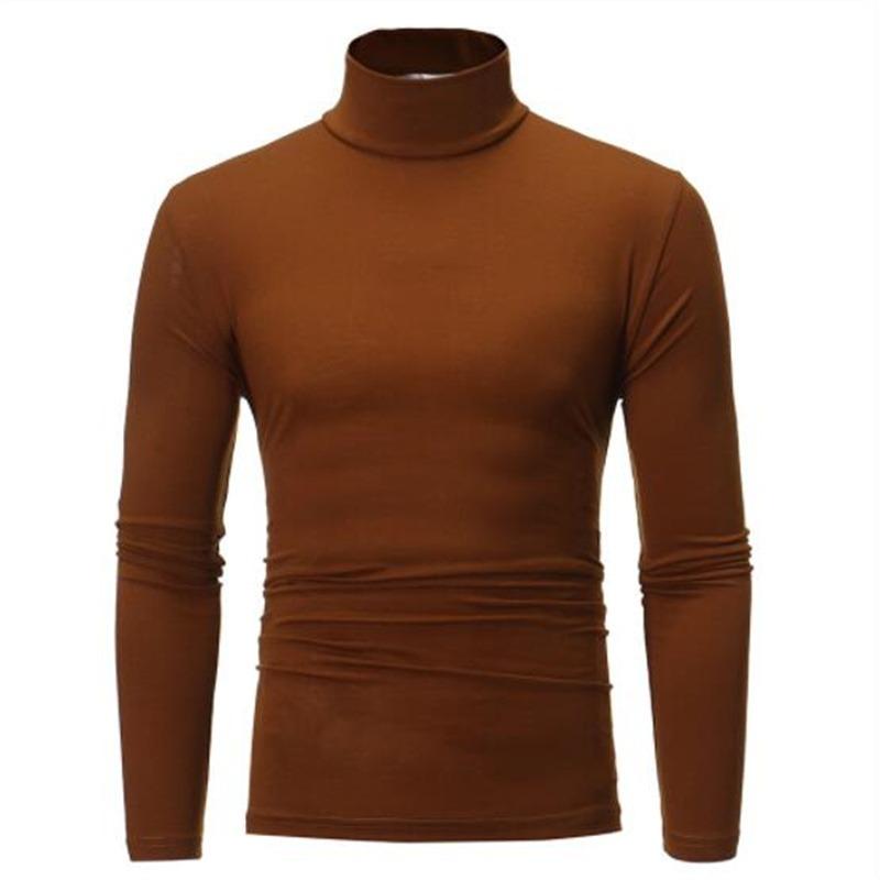 Youth Mens Turtleneck Long Sleeve T-Shirt Solid Color Slim Fit Thin Casual Fashion Basic Top