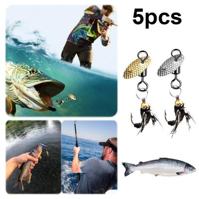 5Pcs Fly Hooks Flies Insect Lures with Spinner Blade Natural Insect Bait Spinner Baits Lure for Freshwater Saltwater