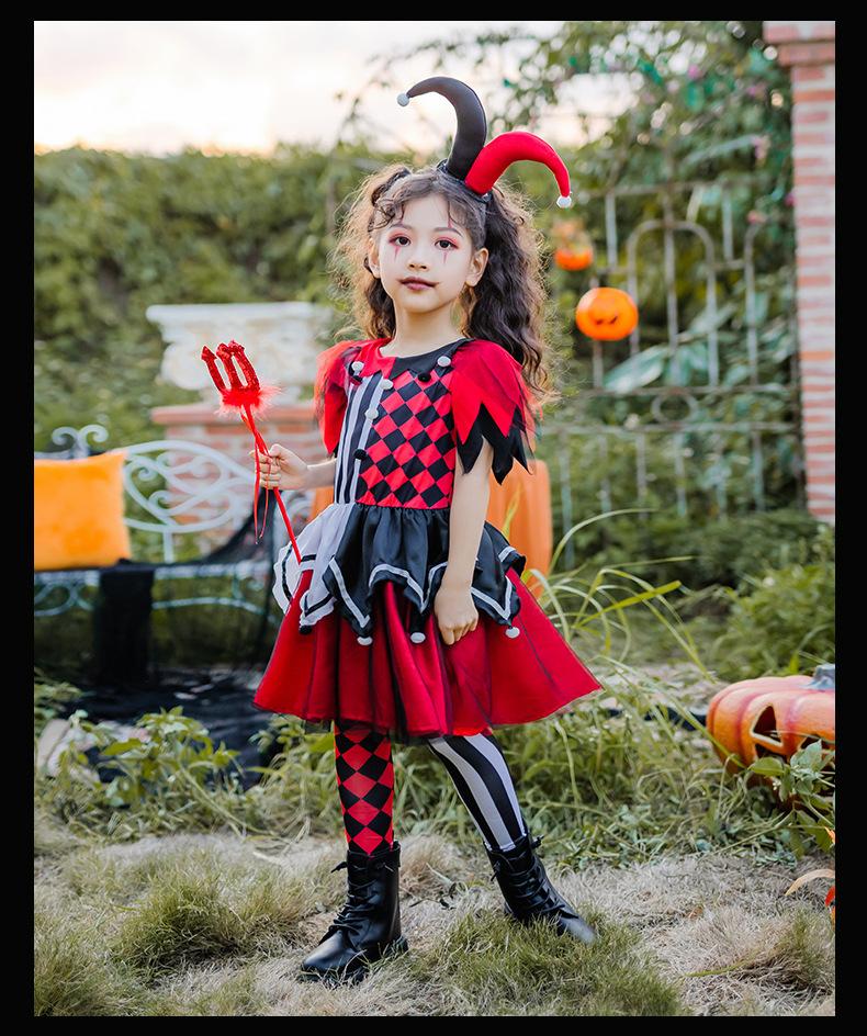 Kids It Clown Cosplay Girls Scary Dress Halloween Stage Performance Costume