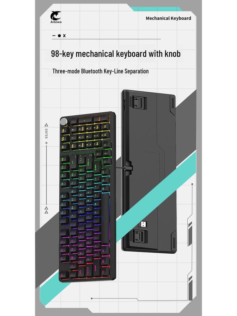98-Key Wireless Bluetooth Three-Mode Mechanical Keyboard - Gaming, Esports, Office, PBT Transparent DIY Customization