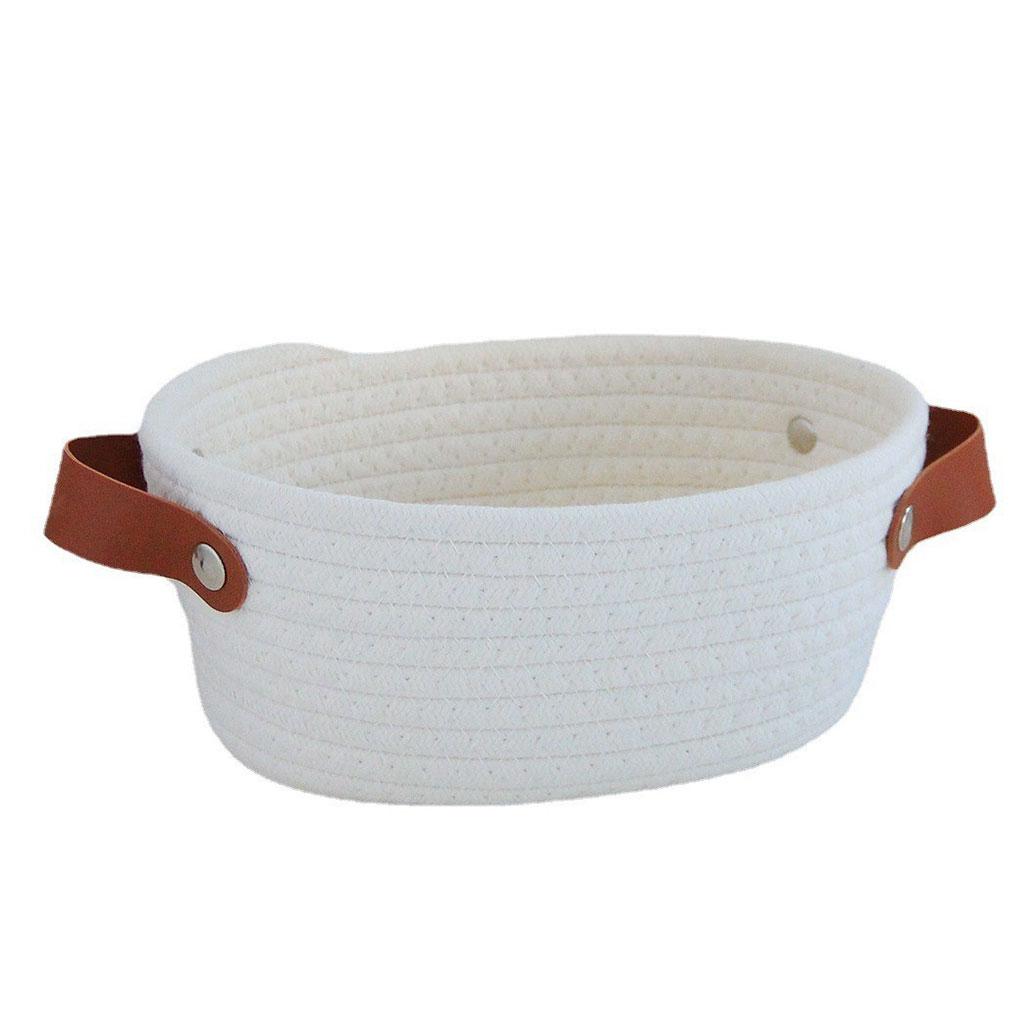 Nordic Storage Basket with Handles Hand Woven Cotton Rope Container Toy Sundries Key Desktop for Wardrobe Closet