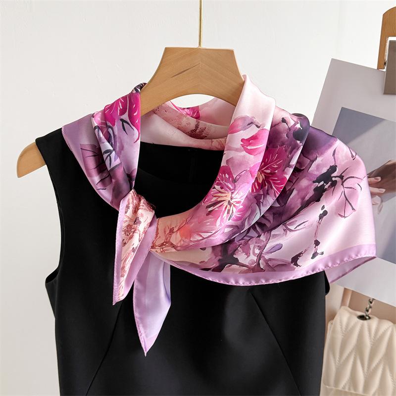 70Cm Small Square Scarf Simulation Silk Silk Scarf Headscarf Spring And Summer Ancient Rhyme Silk Fragrance Printing Scarf Professional Scarf