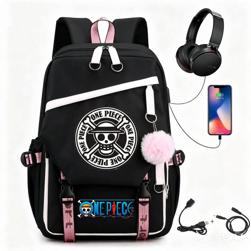 One Piece Chopper Luffy Anime Backpack School Travel USB Charging Large Capacity Canvas Bag Unisex