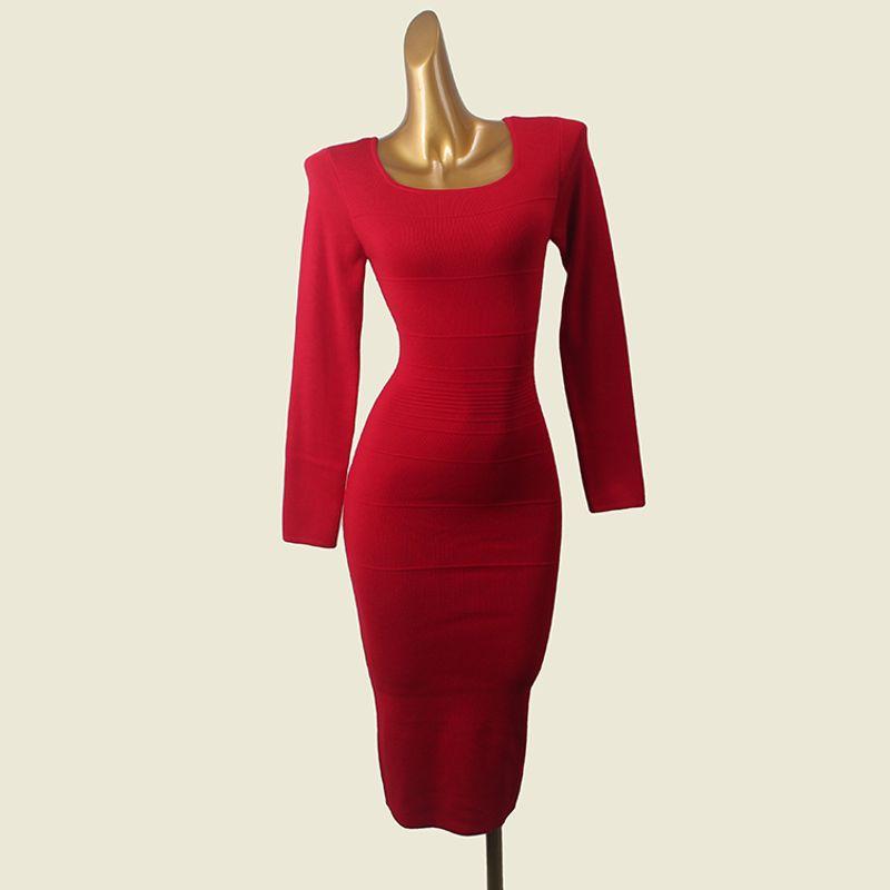 

American Brand Spring Festival New 2024 Red Dress Foreign Trade Original Order Coat Long Sleeves Inner Wear Silm Bodycon Dress Red M