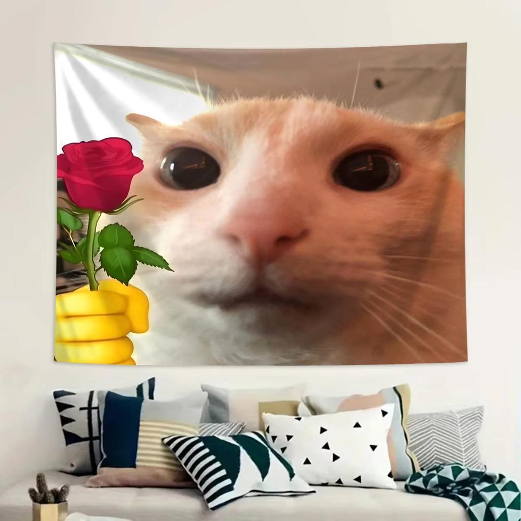 Funny Cat Gift Tapestry Personalized Flower Wall Hanging for Student College Dormitory Room Present