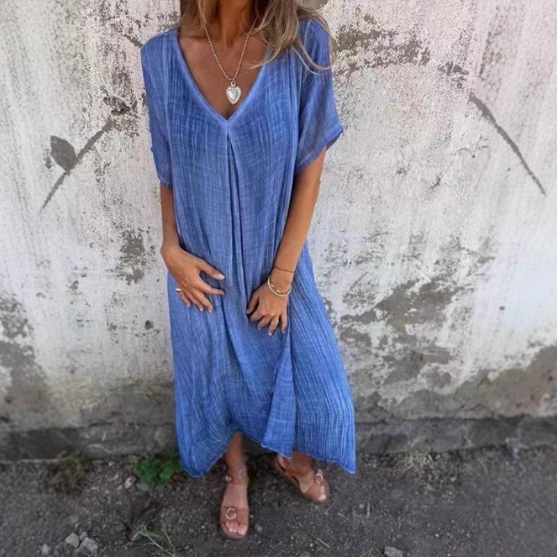 

Женские модные летние весенние однотонные повседневные платья с v-образным вырезом и короткими рукавами и высокой талией S темно-синий