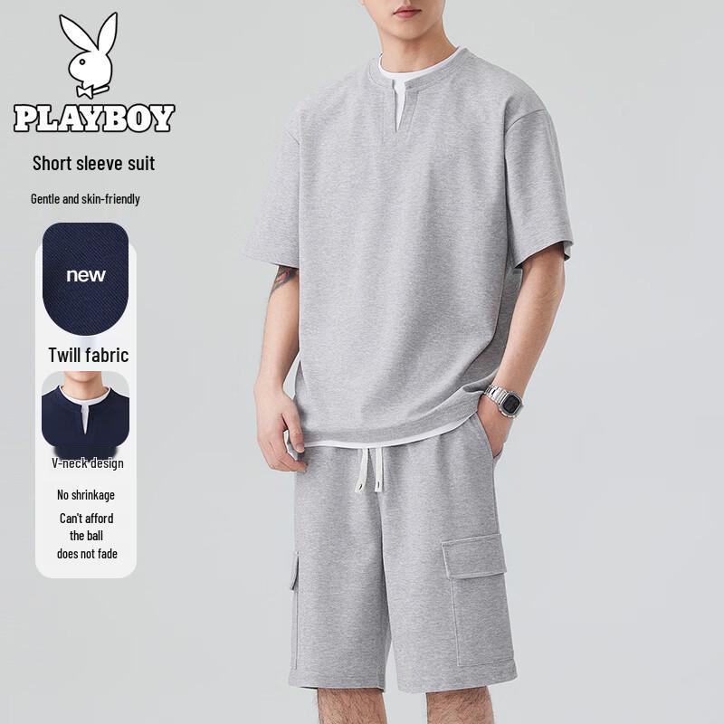 

Playboy Men s V-Neck Faux Two-Piece Sportswear Set 2XL