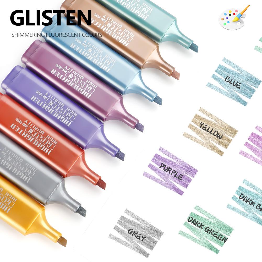 8 Pastel Macaron Highlighters Chisel Tip 1-5mm Quick Dry Non-Toxic Fluorescent Marker Pens for Student Teacher School Office Journal Notes
