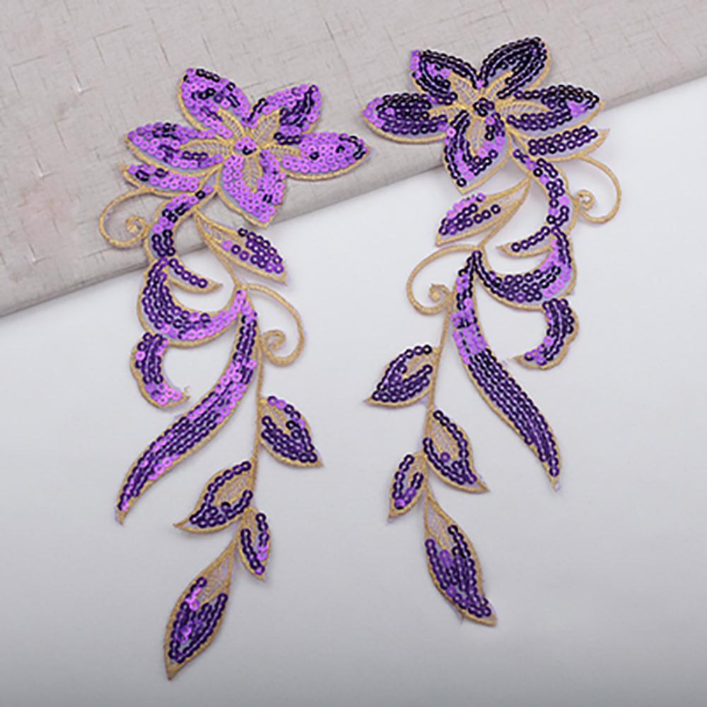 

1 пара нашивок с пайетками и вышивкой в виде цветов, приклеивающихся утюгом, для одежды, для DIY, аппликации, значки, швейная декорация фиолетовый