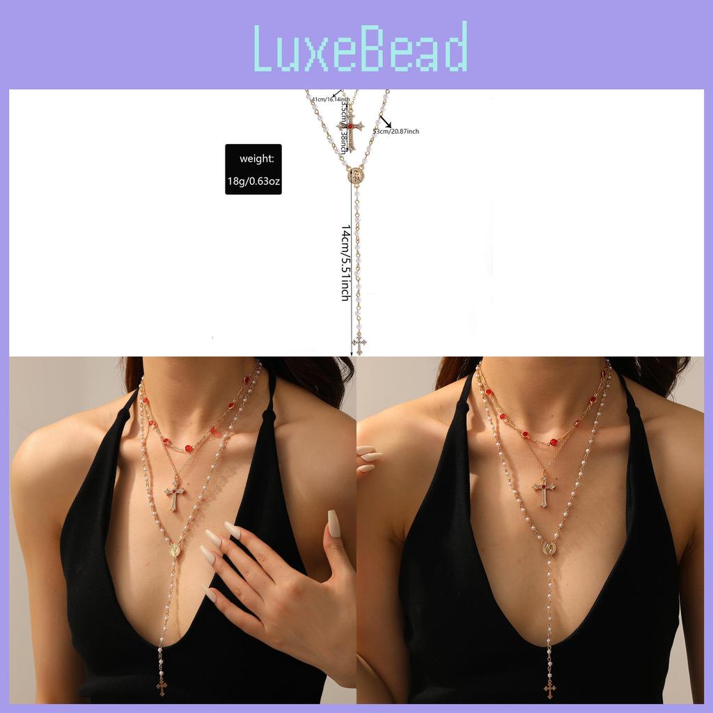 Gothic Cross Layered Necklace With Alloy Material And Dangle Style For Women