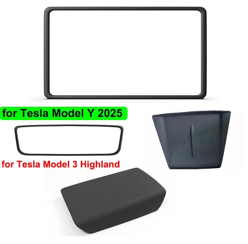 for Tesla Model Y Juniper 2025 Center Console Wireless Charging Pad Mat Screen Rearview Mirror Protector Frame New Model3