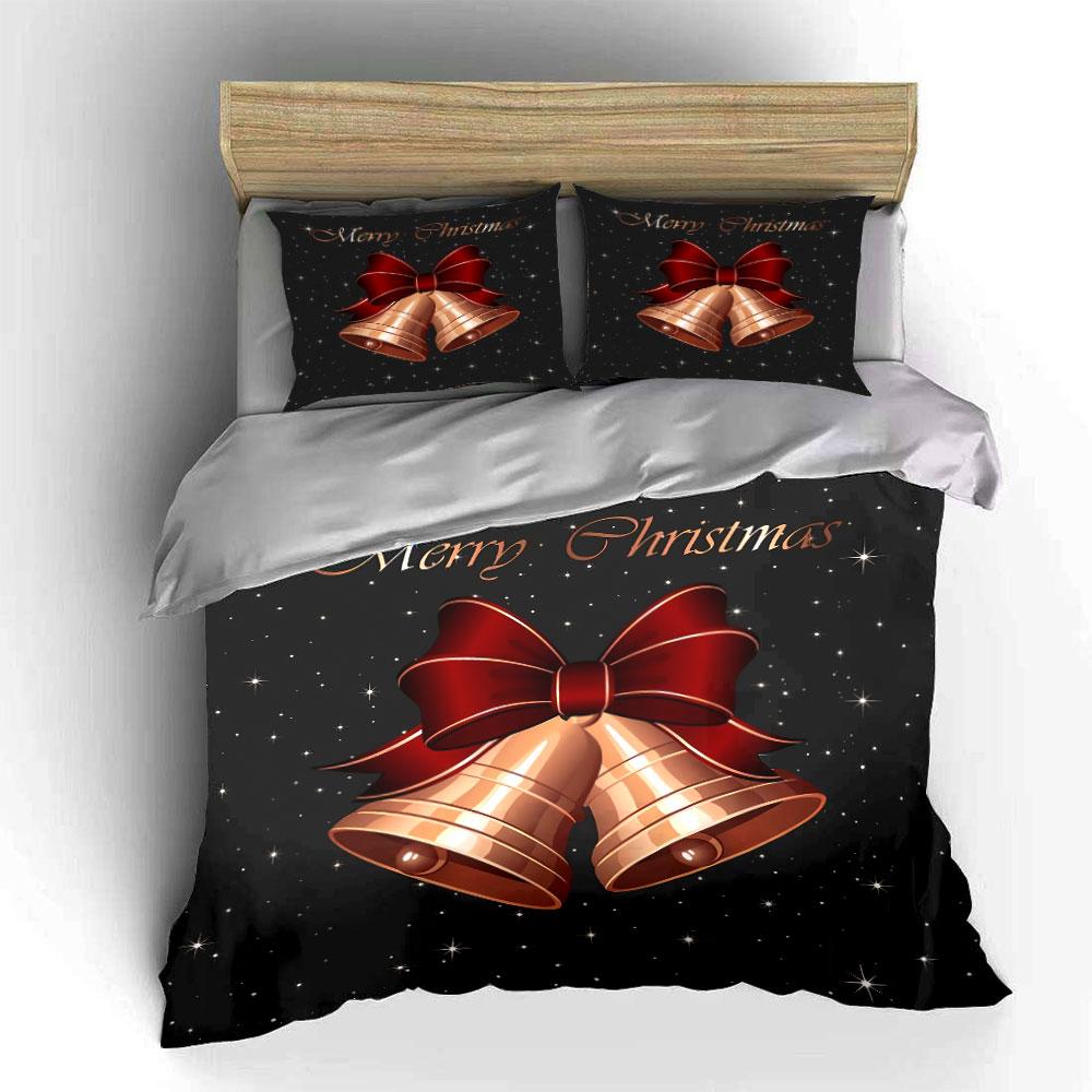 Christmas Bells with Red Bow Bedding Duvet Cover Set Duvet Cover Pillowcases  (1*Duvet Cover 2*Pillowcases, without duvet insert)