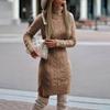 Autumn Winter Women's Knitted Wrap Hip Skirt High Neck Warm and Thickened Elegant Knitted Sweater Long Sleeve Dress